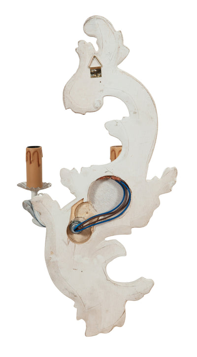Biscottini Coppia di Lampade Applique Shabby in legno e ferro finitura bianco anticato Made In Italy
