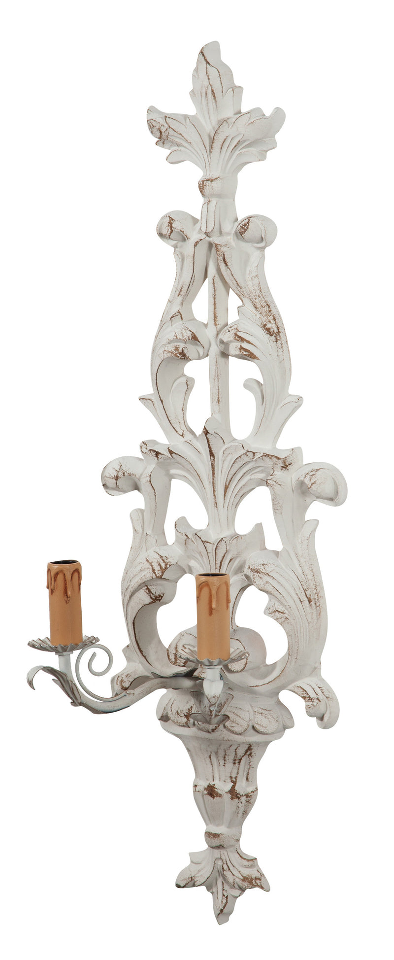 Biscottini Lampada Applique Shabby in legno e ferro finitura bianco anticato Made In Italy