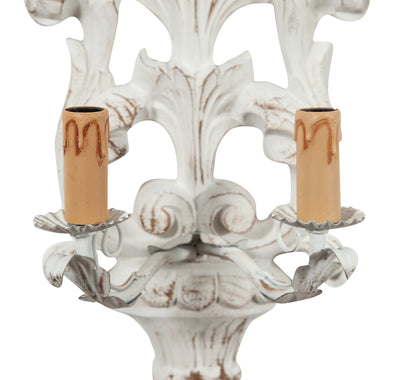 Biscottini Lampada Applique Shabby in legno e ferro finitura bianco anticato Made In Italy