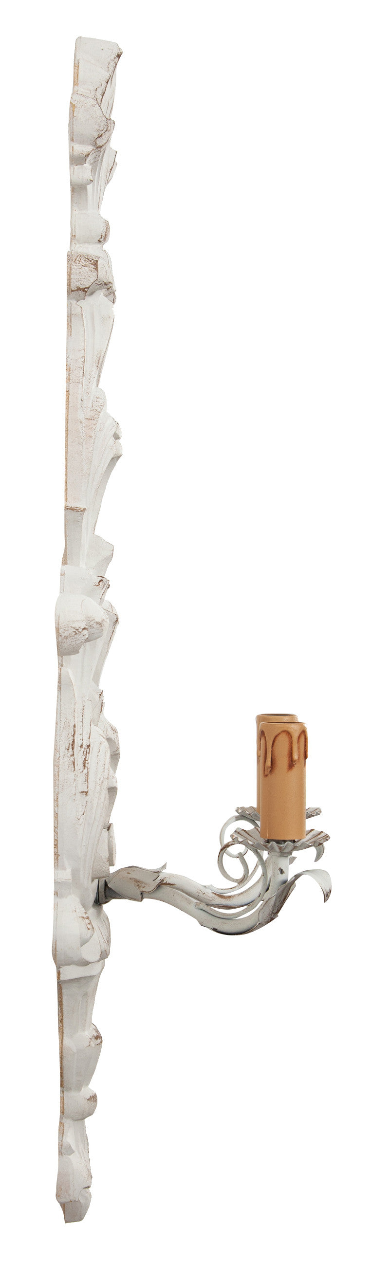 Biscottini Lampada Applique Shabby in legno e ferro finitura bianco anticato Made In Italy