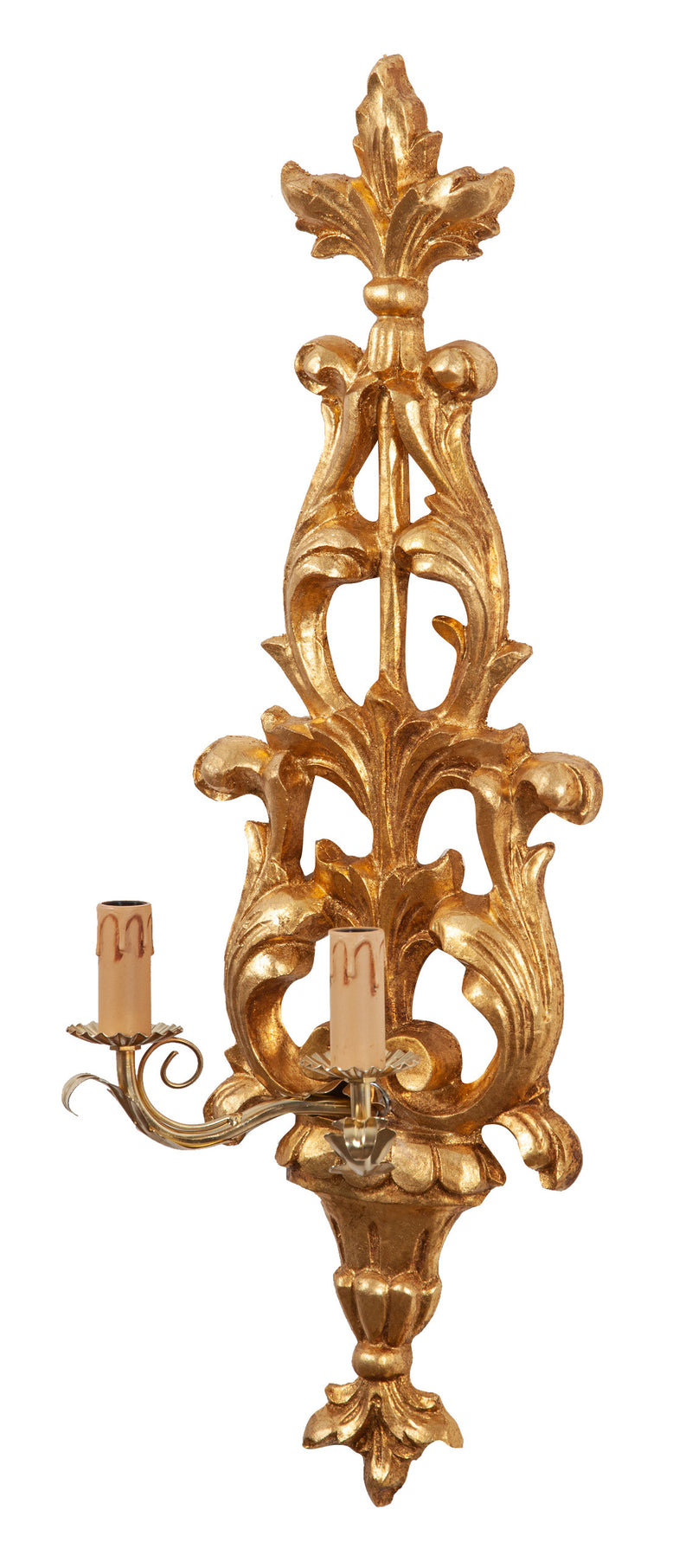 Biscottini Lampada Applique Shabby in legno e ferro finitura foglia oro anticato Made In Italy