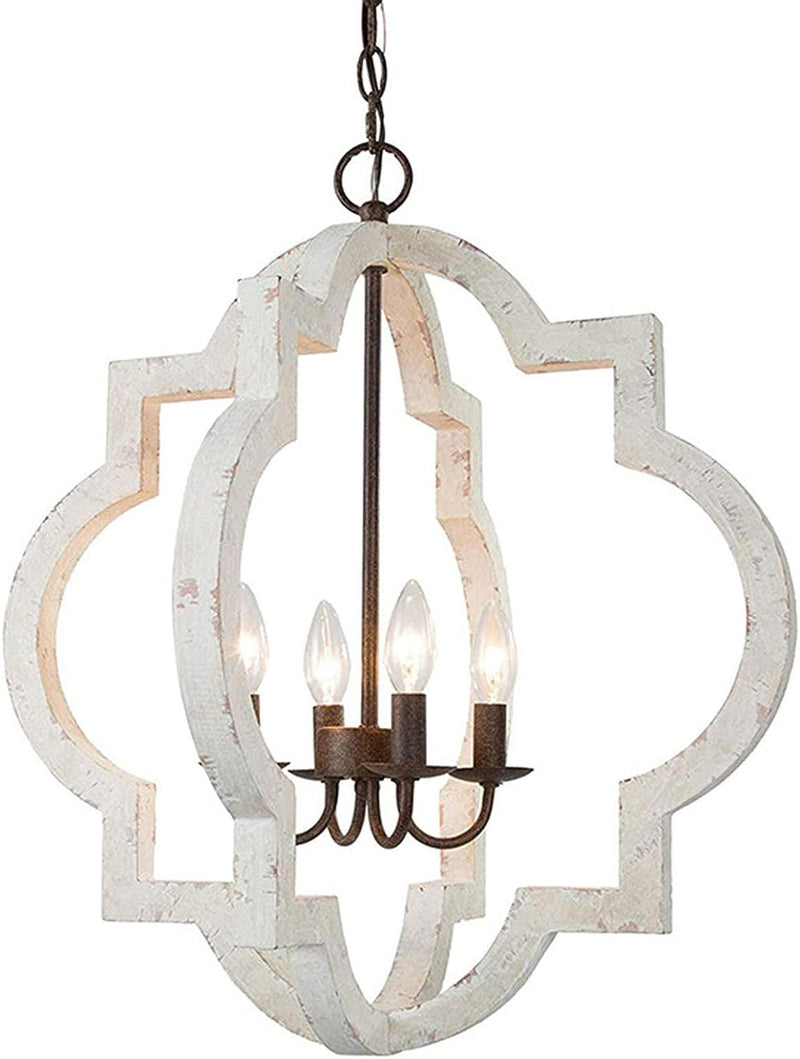 4 Luce Stile Shabby Chic Plafoniera E14 Elegante Lampade A Sospensione Per Soggiorno Da Pranzo Camera Letto,Vintage Legno Corridoio Lampadario-Bianco vintage 55 cm