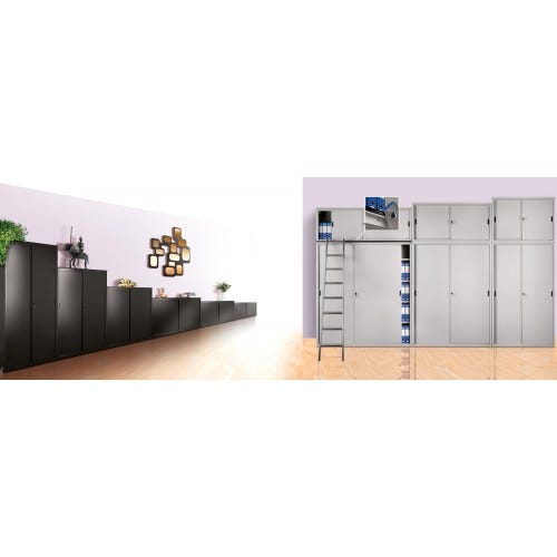 Armadio per ufficio operativo colore grigio chiaro con ante battenti colore grigio cm. 100x45x200h