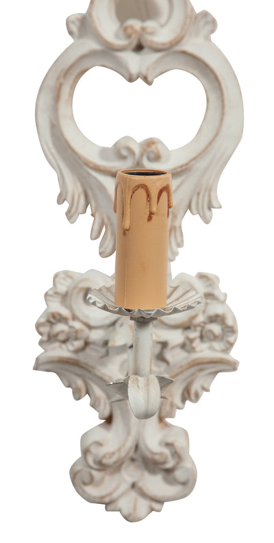 Biscottini Lampada Applique Shabby in legno e ferro finitura bianco anticato Made In Italy