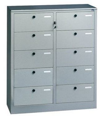 Armadio cartelliera metallica a 10 caselle con chiusura centralizzata cm. 90x35x106h