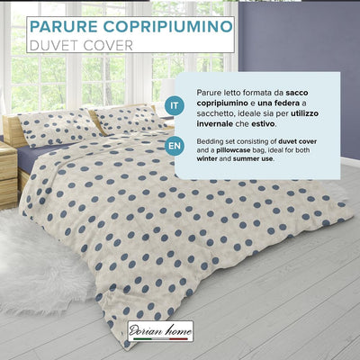 Dorian Home Parure Copripiumino Matrimoniale 250 x 210 cm, Copripiumino Matrimoniale Cotone, Realizzato in 100% Morbido e Puro Cotone, Made In Italy, Fantasia Pois Beige