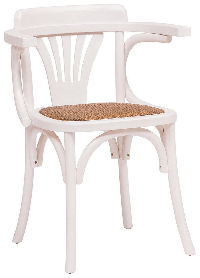 Biscottini Sedia con braccioli Thonet in massello di frassino finitura bianca e seduta in rattan L45xPR42xH77 cm.
