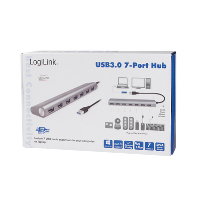 LogiLink UA0308 hub di interfaccia USB 3.2 Gen 1 [3.1 Gen 1] Type-A 5000 Mbit/s Grigio (Interface Hub Usb 3.2 Gen 1 - [3.1 Gen 1] Type-A 5000 - Mbit/S Grey - Warranty: 48M)