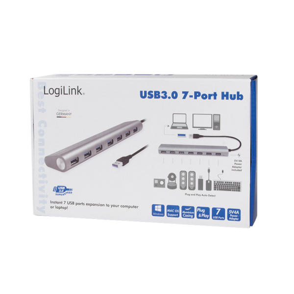 LogiLink UA0308 hub di interfaccia USB 3.2 Gen 1 [3.1 Gen 1] Type-A 5000 Mbit/s Grigio (Interface Hub Usb 3.2 Gen 1 - [3.1 Gen 1] Type-A 5000 - Mbit/S Grey - Warranty: 48M)