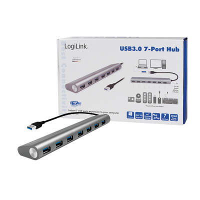 LogiLink UA0308 hub di interfaccia USB 3.2 Gen 1 [3.1 Gen 1] Type-A 5000 Mbit/s Grigio (Interface Hub Usb 3.2 Gen 1 - [3.1 Gen 1] Type-A 5000 - Mbit/S Grey - Warranty: 48M)