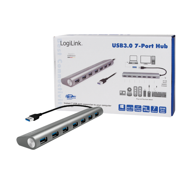 LogiLink UA0308 hub di interfaccia USB 3.2 Gen 1 [3.1 Gen 1] Type-A 5000 Mbit/s Grigio (Interface Hub Usb 3.2 Gen 1 - [3.1 Gen 1] Type-A 5000 - Mbit/S Grey - Warranty: 48M)