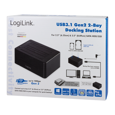 Docking Station Usb3.1 Gen2 - Doppio Slot Hdd/ssd Sata Da 2.5"/3.5" - Nero