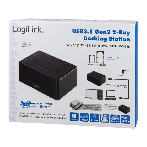 Docking Station Usb3.1 Gen2 - Doppio Slot Hdd/ssd Sata Da 2.5"/3.5" - Nero