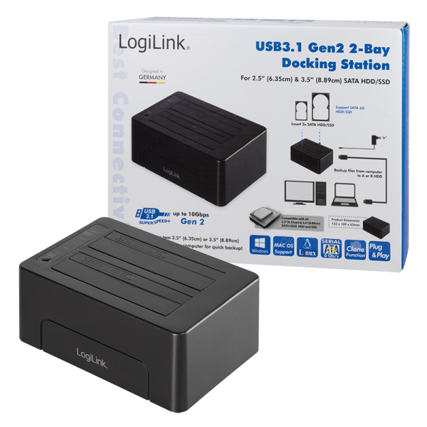 Docking Station Usb3.1 Gen2 - Doppio Slot Hdd/ssd Sata Da 2.5"/3.5" - Nero