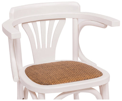 Biscottini Sedia con braccioli Thonet in massello di frassino finitura bianca e seduta in rattan L45xPR42xH77 cm.
