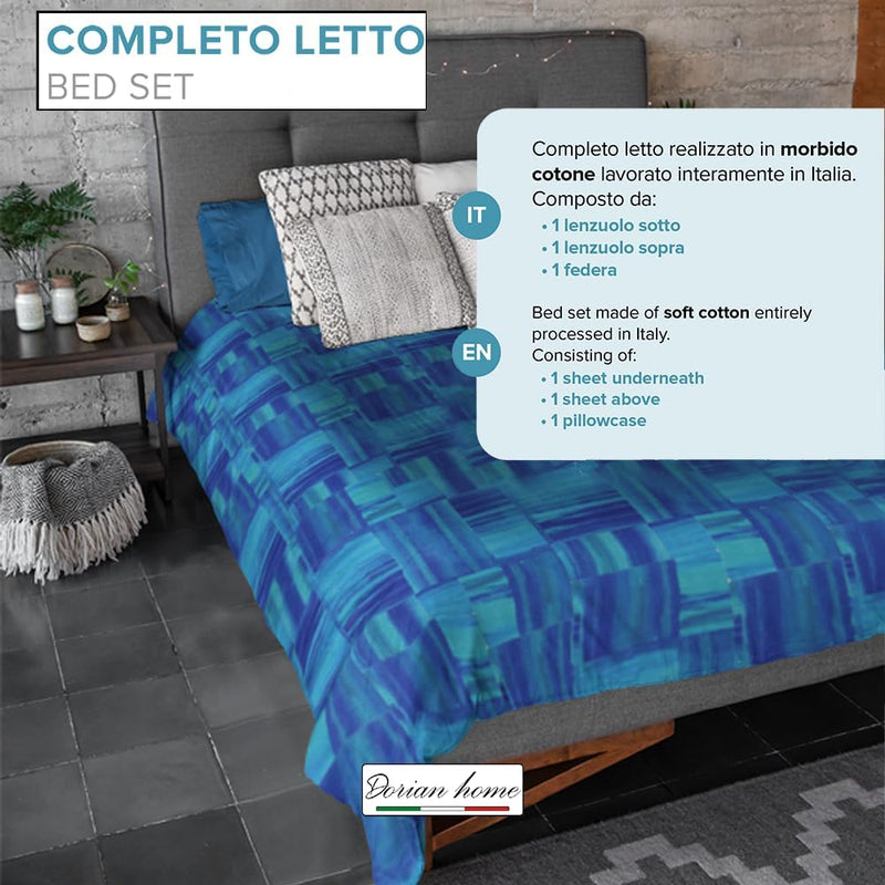 Dorian Home Completo Letto Singolo, Set Completo lenzuola, Lenzuola Letto Singolo 100% Cotone 90x200 cm, Lenzuolo Sotto, Lenzuolo Sopra e Una Federa, Made in Italy, Varazze Azzurro