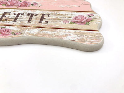 Targa per porta in legno Old Shabby Chic con scritta Welcomme, per decorare le porte interne di casa. La targhetta misura cm 9x21 spessore 7 millimetri, con biadesivo (Toilette)