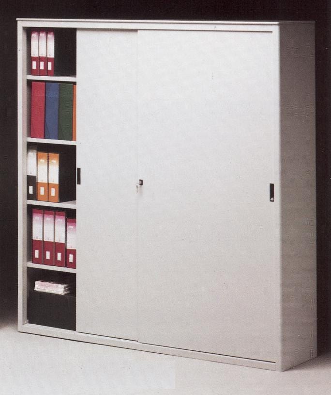 Armadio scorrevole in metallo verniciato a piani per ufficio cm. 180x60x200h