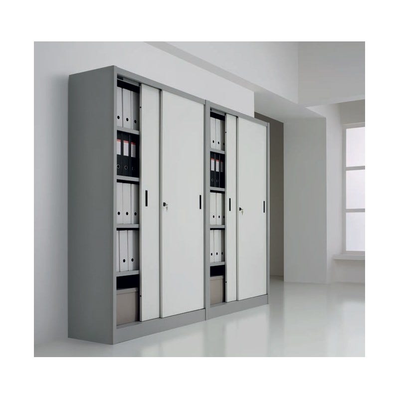 Armadio scorrevole in metallo verniciato a piani per ufficio cm. 180x60x200h