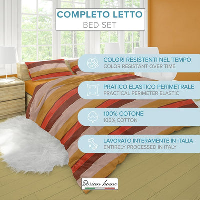 Dorian Home Completo Letto Singolo, Set Completo lenzuola, Lenzuola Letto Singolo 100% Cotone 90x200 cm, Lenzuolo Sotto, Lenzuolo Sopra e Una Federa, Made in Italy, Garda Arancio