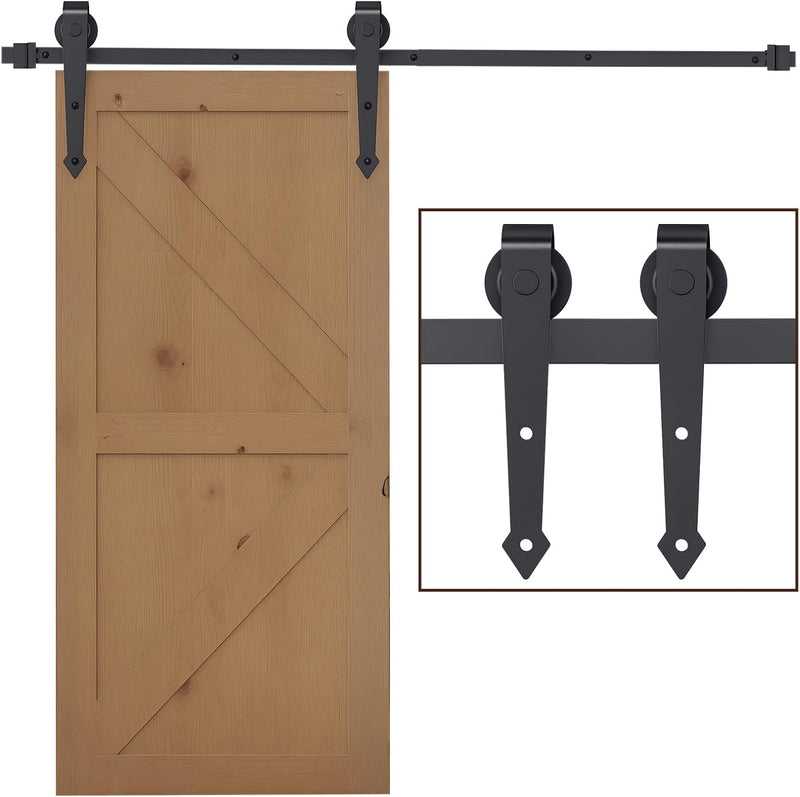 200CM/6.6FT Kit per Porta Scorrevole da 2 m in Acciaio al Carbonio, Binario per Porta Scorrevole Singola con Rotelle Stile Rustico, Marrone