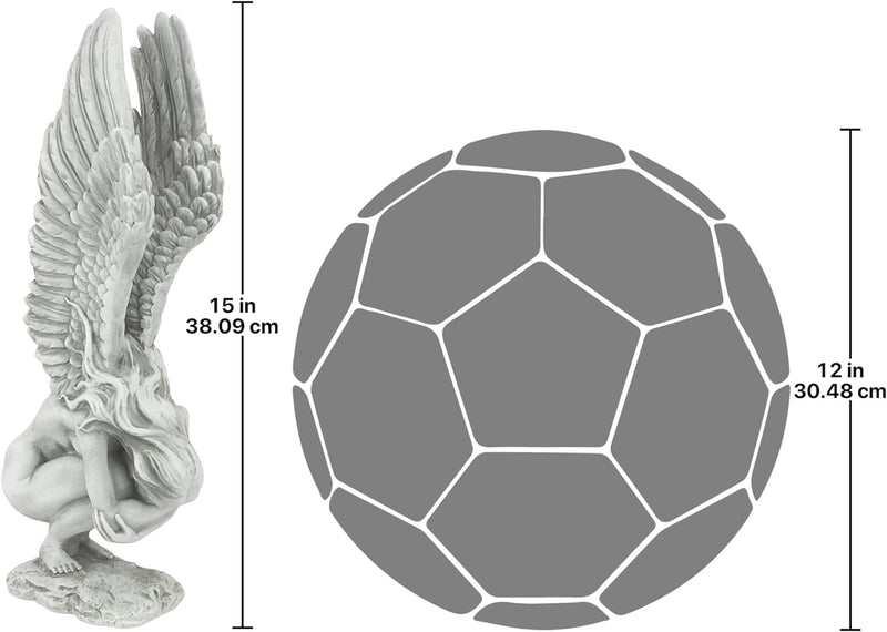 Design Toscano Angelo del ricordo e della redenzione Statua religiosa da giardino, poliresina, pietra antica, Media 38 cm