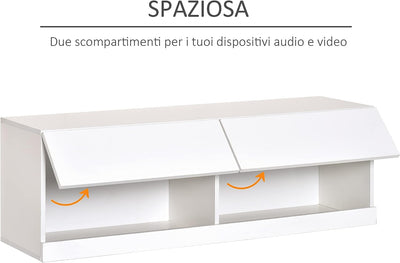 Mobile TV Sospeso in Legno, Mobile Porta TV Moderno con Luci LED di 20 Colori, per TV Max. 42", Bianco Lucido, 120x35x40.5cm