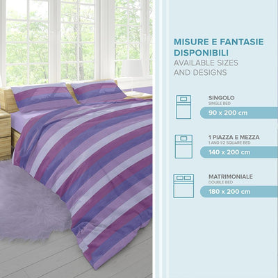 Dorian Home, Completo Letto 1 Piazza e Mezza 100% Cotone, Completo Lenzuola 130 x 200, Formato da Lenzuolo Sotto, Lenzuolo Sopra e una Federa, Made in Italy, Garda Viola