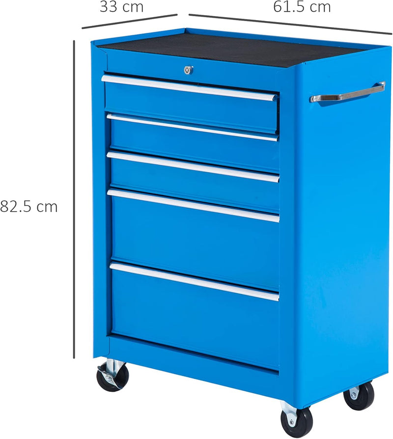 Carrello Porta Utensili Attrezzi Attrezzatura con Cassettiera Azzurro 61.5 x 33 x 82.5cm