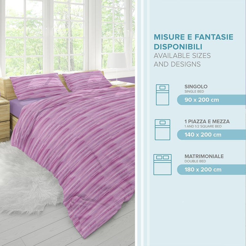 Dorian Home, Completo Letto 1 Piazza e Mezza 100% Cotone, Completo Lenzuola 130 x 200, Formato da Lenzuolo Sotto, Lenzuolo Sopra e una Federa, Made in Italy, Laveno Viola