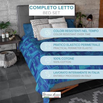 Dorian Home Completo Letto Singolo, Set Completo lenzuola, Lenzuola Letto Singolo 100% Cotone 90x200 cm, Lenzuolo Sotto, Lenzuolo Sopra e Una Federa, Made in Italy, Varazze Azzurro