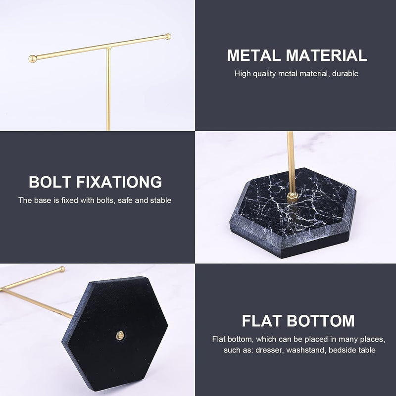 Espositori per Gioielli,Espositore per Collana con Barra a T in Metallo Portagioielli a Forma di T Porta Collana Organizzatore di Visualizzazione per Orecchini,con Vassoio Rotondo in Marmo