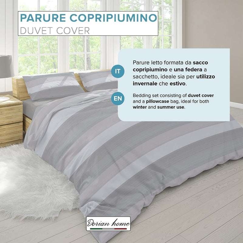 Dorian Home Parure Copripiumino Matrimoniale 250 x 210 cm, Copripiumino Matrimoniale Cotone, Realizzato in 100% Morbido e Puro Cotone, Made In Italy, Fantasia Garda Grigio