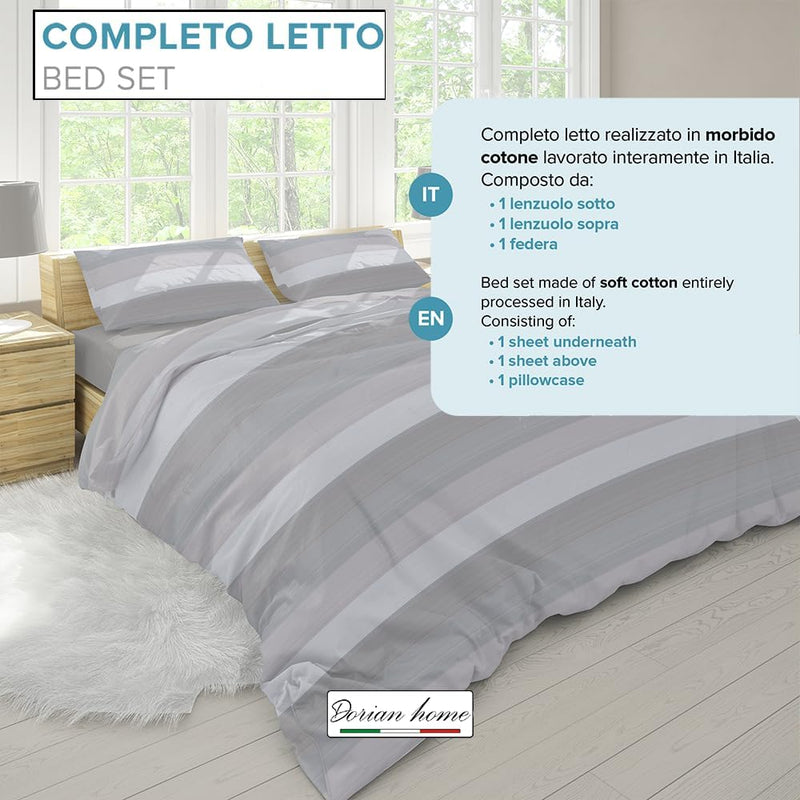 Dorian Home Completo Letto Singolo, Set Completo lenzuola, Lenzuola Letto Singolo 100% Cotone 90x200 cm, Lenzuolo Sotto, Lenzuolo Sopra e Una Federa, Made in Italy, Garda Grigio