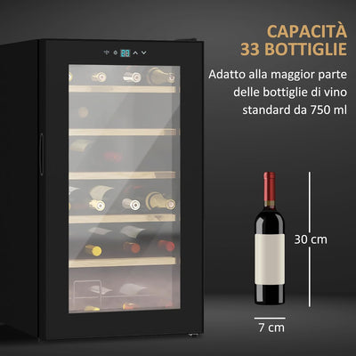 Cantinetta Vino Refrigerata 24 Bottiglie 65L Cantina Vino Silenziosa Temperatura Regolabile 5-20℃ Frigo Vino Bar con Vetro Anti UV, Ripiani, Compressore, Display Touch, Luci LED, Classe G, Nera