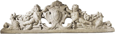 Frontone Scultoreo Da Parete Devonshire  94 cm Stile classico Decorazione murale Arte tradizionale Scultura Sacra Con Angeli per Ingresso