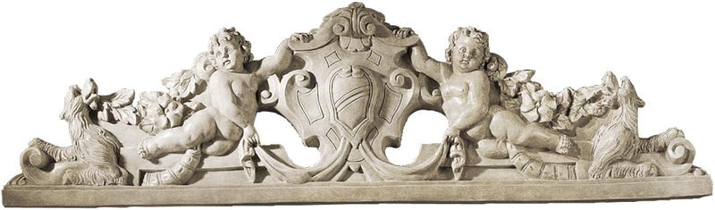 Frontone Scultoreo Da Parete Devonshire  94 cm Stile classico Decorazione murale Arte tradizionale Scultura Sacra Con Angeli per Ingresso