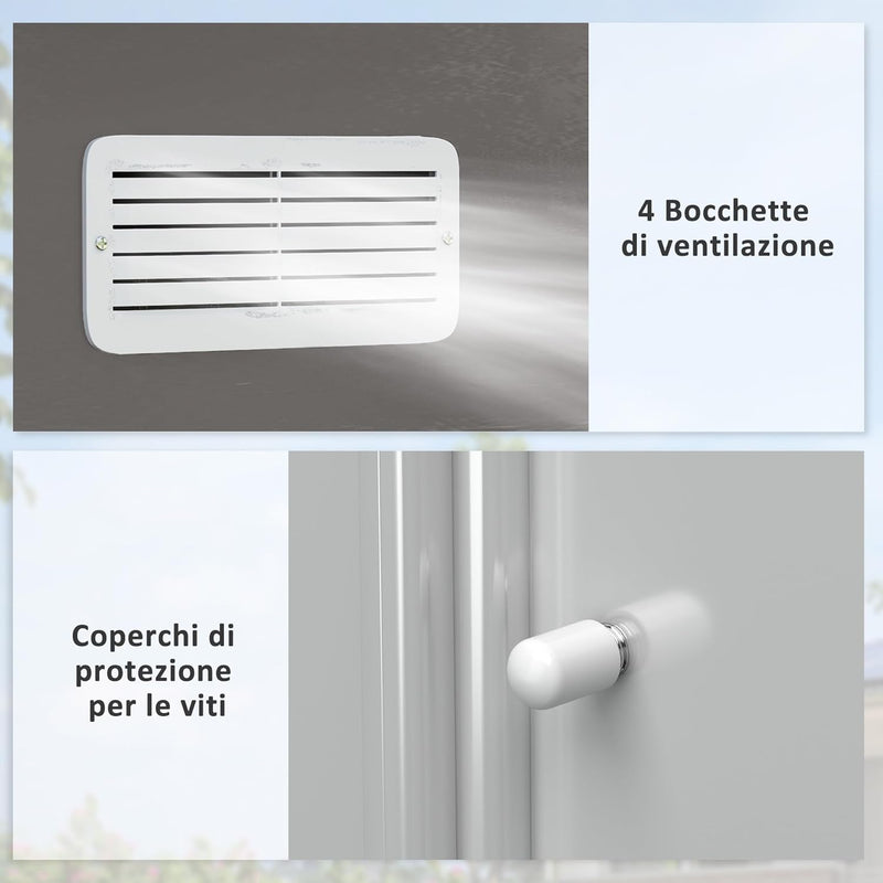 Casetta da Giardino con Base e Doppie Porte Scorrevoli in Lamiera di Acciaio, Capanno da Giardino in Acciaio, 277x195x192cm, Grigia