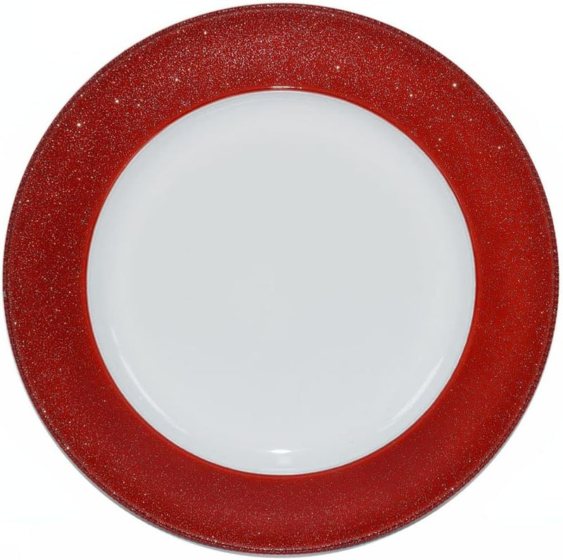 12 Sottopiatti BIANCO NATALE con Bordo GLITTER Colore ROSSO Bordo Liscio Tondo 33 cm Natale cenone sotto Piatto Natalizio Capodanno Natale Cena Aperitivo fondo Bianco bordo rosso Natalizi