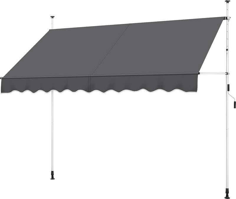 Tenda da Sole per Balcone Veranda a Bracci con Manovella Regolabile Telo Avvolgibile Larghezza 180 cm Resistente ai Raggi UV Telaio Telescopico Senza Forare 300 x 120 cm/Grigio