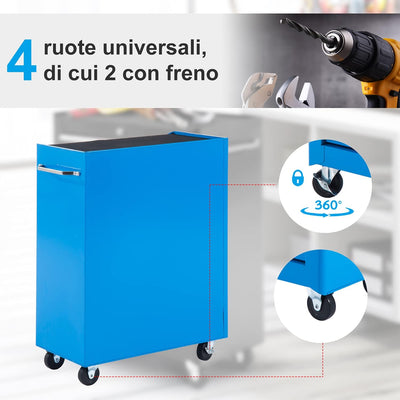 Carrello Porta Utensili Attrezzi Attrezzatura con Cassettiera Azzurro 61.5 x 33 x 82.5cm