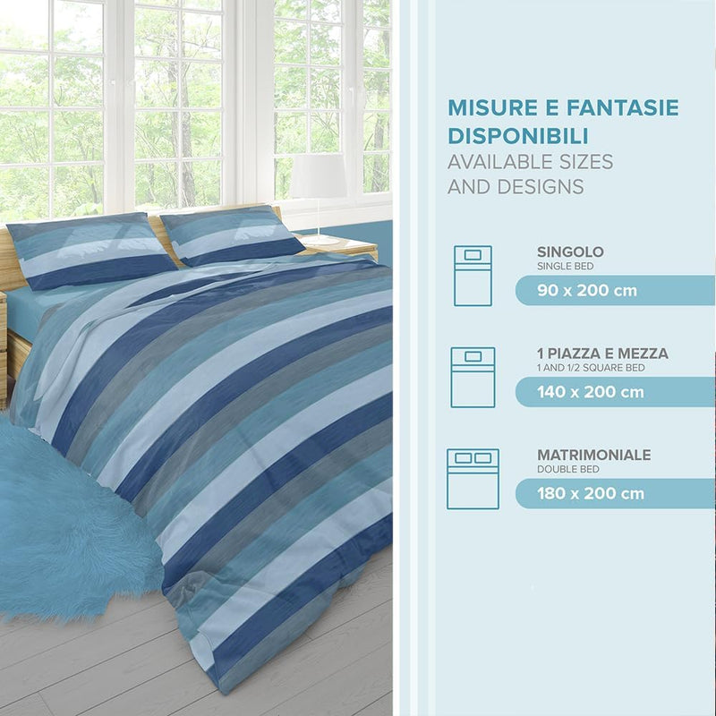 Dorian Home, Completo Letto 1 Piazza e Mezza 100% Cotone, Completo Lenzuola 130 x 200, Formato da Lenzuolo Sotto, Lenzuolo Sopra e una Federa, Made in Italy, Garda Blu