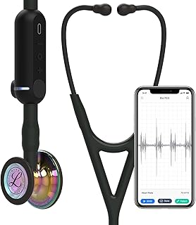 3M Littmann CORE Stetoscopio digitale , 8572, testina arcobaleno lucida, tubo nero, 69 cm