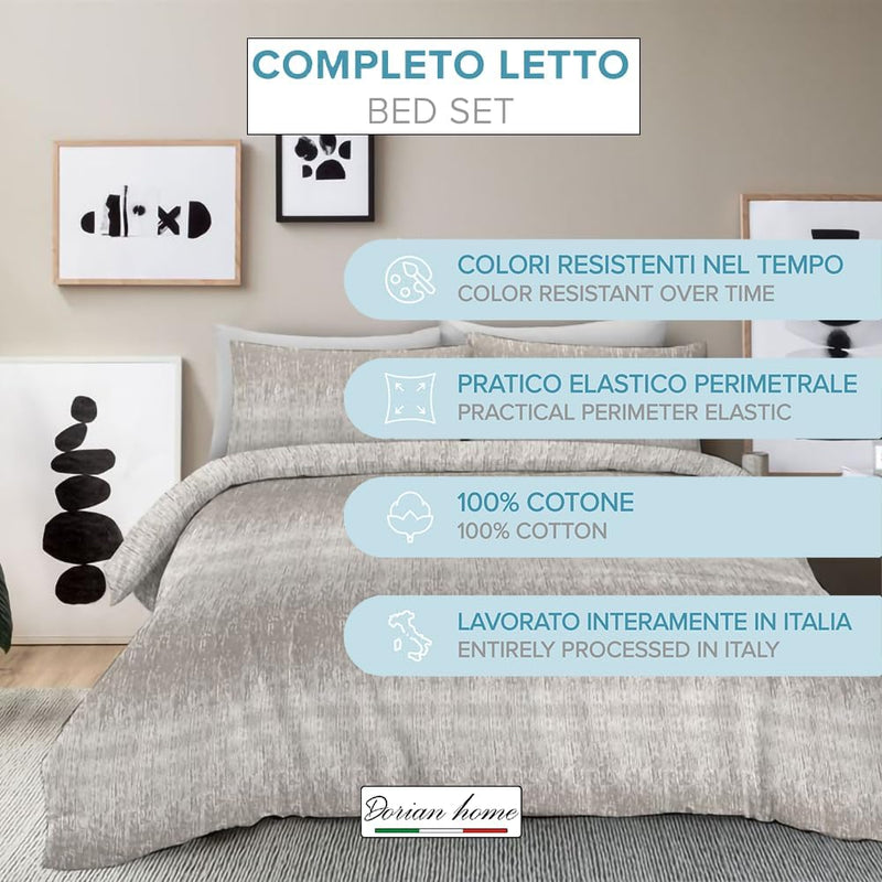 Dorian Home Completo Letto Matrimoniale, Lenzuola Matrimoniali 100% Cotone 180x200 cm, Formato dal Lenzuolo Sopra, Lenzuolo Sotto e Due Federe, Made in Italy, Fantasia Drops Beige