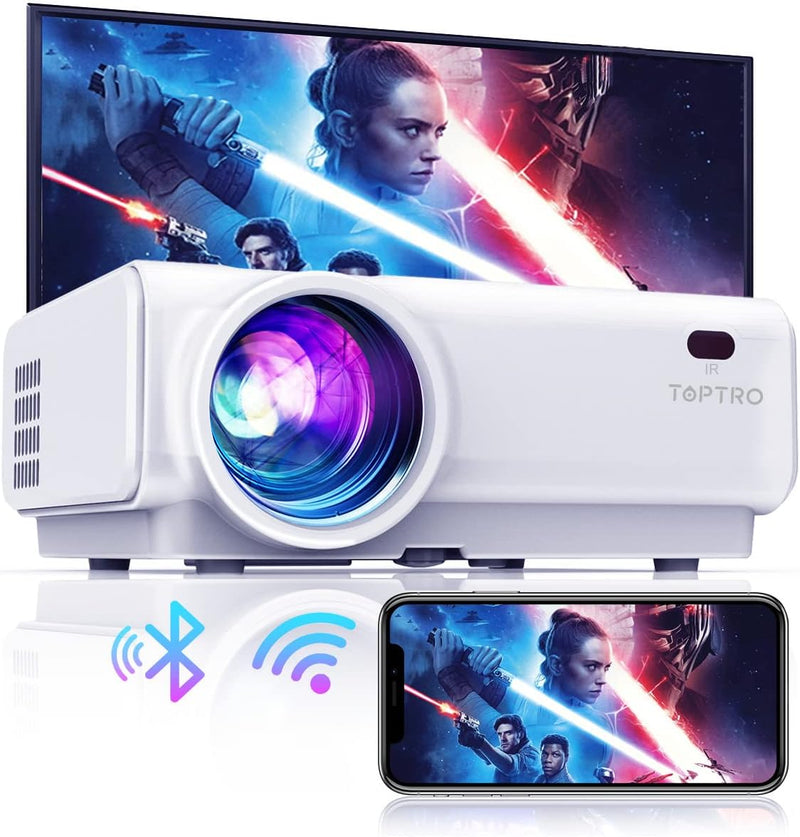 Mini Proiettore Portatile WiFi Bluetooth, TOPTRO Videoproiettore 8500 Lumens 1080P Full HD, Funzione di Zoom, ±15° Correzione Trapezoidale, Compatibile con iOS/Android/TV Stick/ TVbox/PS5