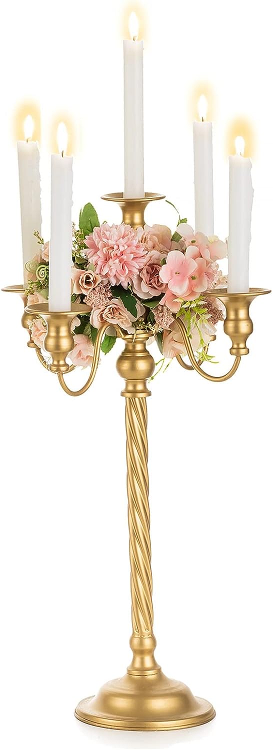 Nuptio Candelabro da Terra Oro: 53cm Candelabri Vintage In Metallo per Centro Tavola Candleardra Antico Portacandele, Ricevimento Matrimonio Compleanno Anniversario Vacanza Decorazione Camino