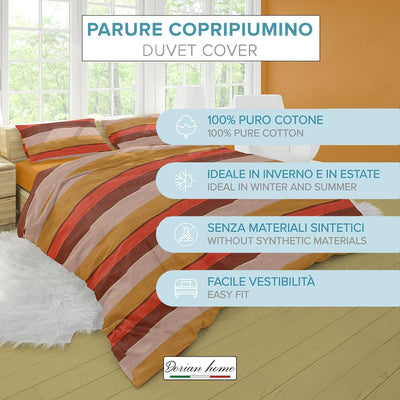 Dorian Home Parure Copripiumino Matrimoniale 250 x 210 cm, Copripiumino Matrimoniale Cotone, Realizzato in 100% Morbido e Puro Cotone, Made In Italy, Fantasia Garda Arancio