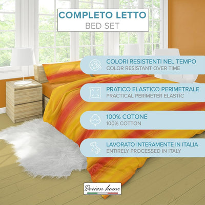 Dorian Home Completo Letto Singolo, Set Completo lenzuola, Lenzuola Letto Singolo 100% Cotone 90x200 cm, Lenzuolo Sotto, Lenzuolo Sopra e Una Federa, Made in Italy, Smeralda Arancio