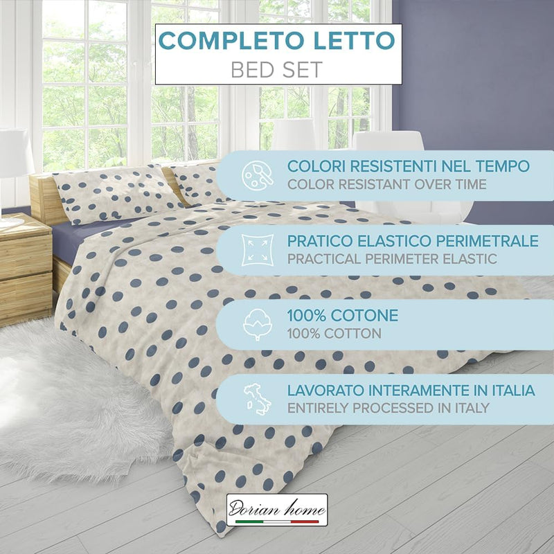 Dorian Home Completo Letto Singolo, Set Completo lenzuola, Lenzuola Letto Singolo 100% Cotone 90x200 cm, Lenzuolo Sotto, Lenzuolo Sopra e Una Federa, Made in Italy, Pois Beige