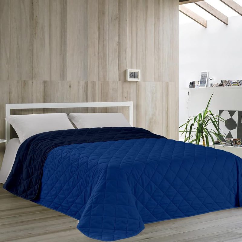 Dorian Home - Copriletto Trapuntato, Trapuntino Mezza Stagione, Trapunta Primaverile Autunnale Made in Italy. (Matrimoniale 270 x 260 cm, Blu Notte/Blu Royal)